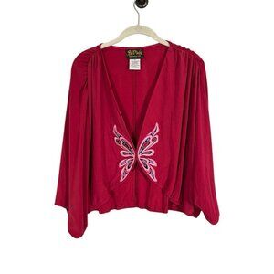 Bob Mackie Top Women 1X Pink Wearable Art Vintage Retro Butterfly Tomato Girl